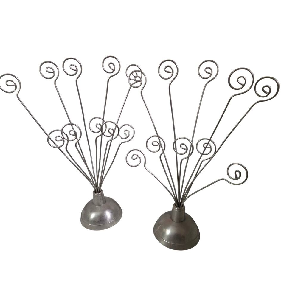 Vtg Set 2 Metal Swirl Photo Holder Display Stand India Wire Desktop Decor